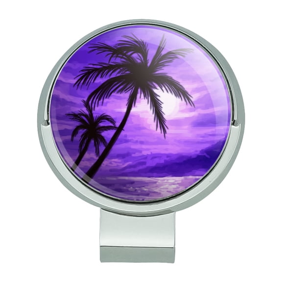 Purple Sunset Beach Palm Tree Hawaii Paradise Golf Hat Clip With Magnetic Ball Marker
