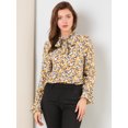 thumbnail image 3 of INSPIRE CHIC Blusa con cuello en V y lazo floral para mujer, camisa de manga larga con volantes y trompeta vintage, top Azul amarillo XS, 3 of 6