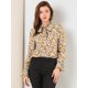thumbnail image 3 of INSPIRE CHIC Blusa con cuello en V y lazo floral para mujer, camisa de manga larga con volantes y trompeta vintage, top Azul amarillo XS, 3 of 6