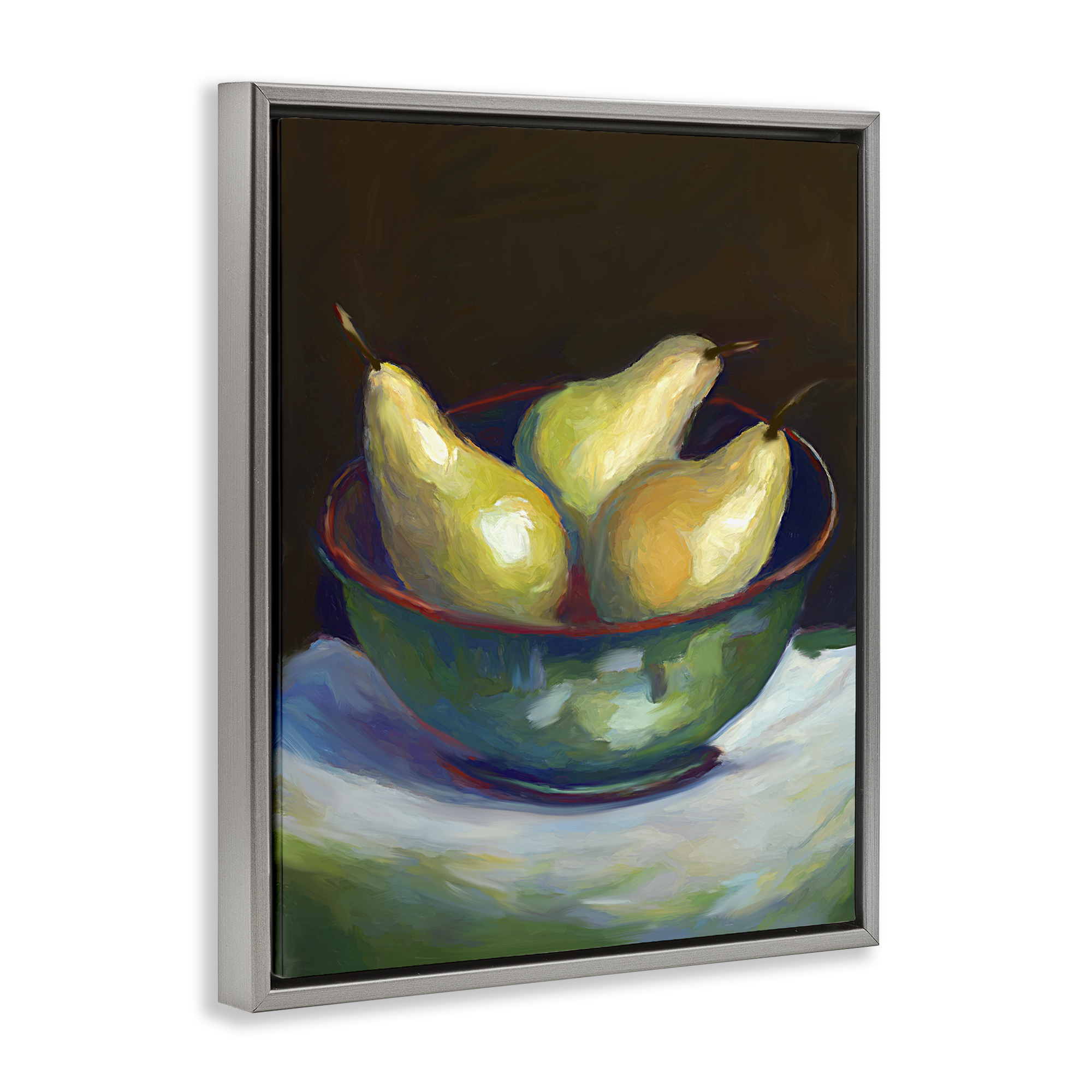 Stupell Industries Traditional Pear Bowl Food & Beverage Painting Gray Floater Framed Art Print Wall Art, 17 x 21