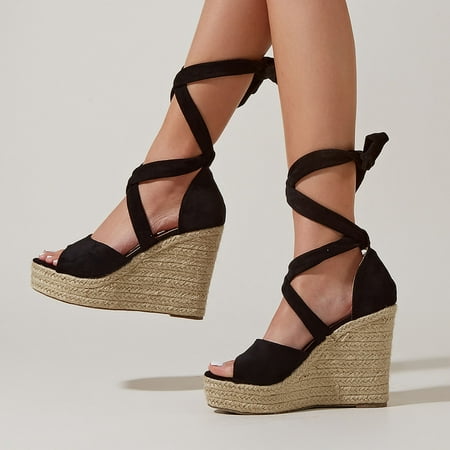 

XIAQUJ Sandals for Women Ladies Fashion Solid Wedges Casual Roman Shoes Sandals Sandals for Women Black 9(42)