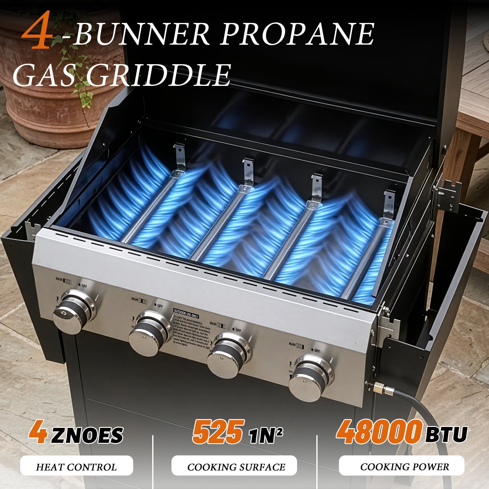 Ktaxon 4 Burner Propane Grill Gas Grill 48000 BTU with Lid,Ceramic Coated Cast Iron Rack,Side Shelves,Wheels