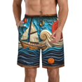 thumbnail image 1 of Balery Whimsical Sailboat Ocean Art Traje de Baño Estilo Hawaiano para Hombre, Shorts de Secado Rápido con Bolsillos-Small, 1 of 6