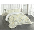 thumbnail image 3 of Ambesonne Vintage Quilted Bedspread Set 3 Pcs, Farm Florals Swirl, Queen Size, Charcoal Grey Marigold, 3 of 5