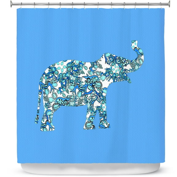 Shower Curtains 70" x 73" from DiaNoche Designs by Susie Kunzelman - Elephant II Ribbons Blue