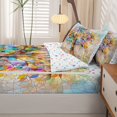 thumbnail image 5 of Homewish Nature Tree Zipper Full Size Comforter Sets With Fitted Sheet And 2 Pillowcases,Colorful Glass Zipper Bedding Set,Yellow Blue,Colorful Stars Reversible,4Pcs, 5 of 8