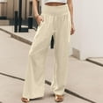 thumbnail image 2 of Seductiva Women's Lounge Pants Linen Pants Women Summer Wide Leg Pants Drawstring Elastic Waist Pants High Waisted Pants Casual Beach Trousers Loose Casual Pants, 2 of 5