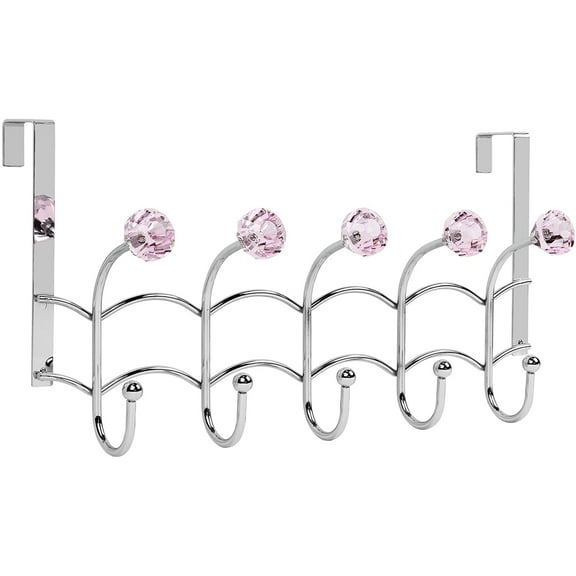 Galashield Over The Door Hook Rack 5 Pink Acrylic Hooks and Stainless Steel Organizer Rack 10 Hanging Hooks