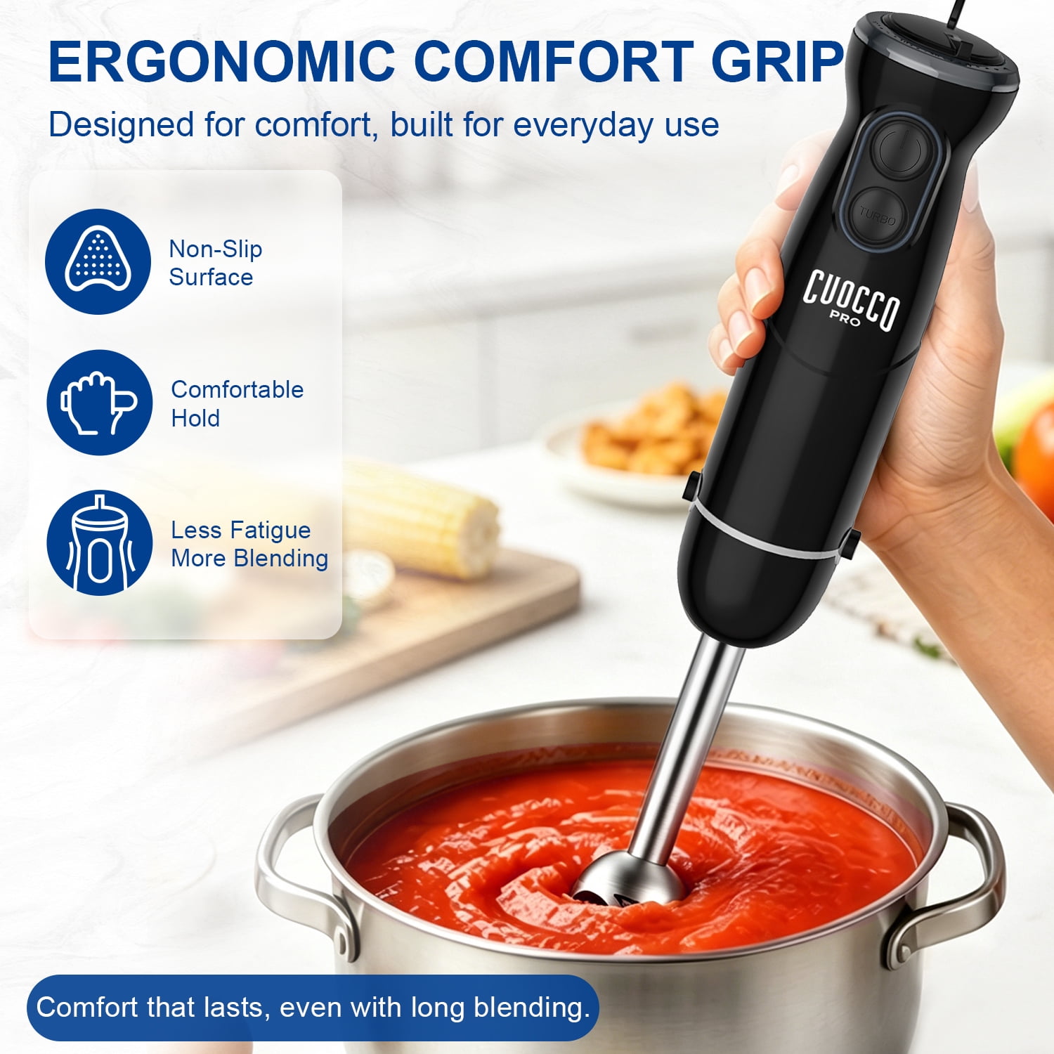 CUOCCO PRO Immersion Blender Handheld, 1100W Hand Blender with 21 Speeds & Turbo, Hand Mixer for Smoothies, Soups & Baby Food, Dishwasher Safe, Black CUOCCO PRO Immersion Blender Handheld, 1100W Hand Blender with 21 Speeds & Turbo, Hand Mixer for Smoothies, Soups & Baby Food, Dishwasher Safe, Black - Image 7