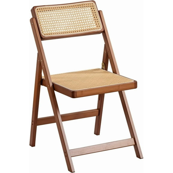 Rattan Folding Chair, Modern Mid Century Dining Chairs Set of 1, Comfy Outdoor Bamboo Chairs for Bedroom Living Room Reading Room Dining Kitchen, Walnut
