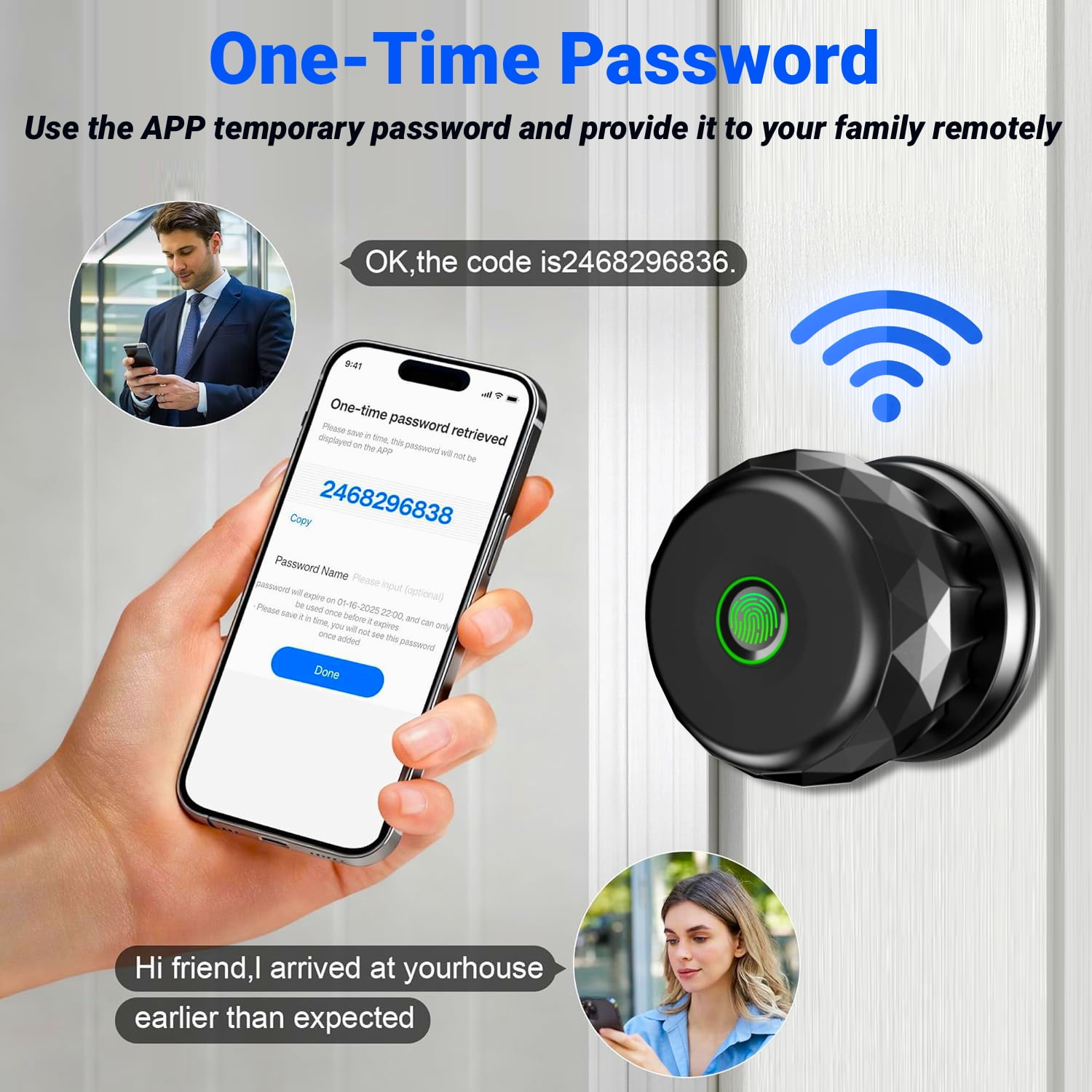 Door Knob,Blacksmith Smart Door Knob With 3 Ways Quick Unlock,Smart Door Lock,Black