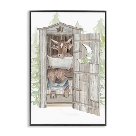 Stupell Industries Rustic Lodge Daily Moo Outhouse Reading Black Framed Giclee Art, 12 x 18, by Cindy Jacobs