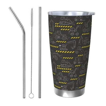 

Zeuib Retro Excavator Printed 20oz Stainless Steel Insulated Car Cup Stainless Steel Thermal Cup Vacuum Insulated Leak-proof Travel Mug Cup-Straw Three-piece Set