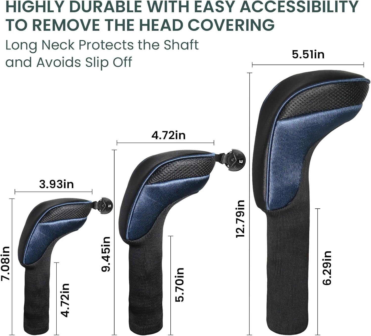 FINGER TEN Golf Club Head Covers for Woods Long Cover Driver Hybrid Fairway, Headcovers with Interchangeable No. Tag Novelty Durable Fit Woods Clubs