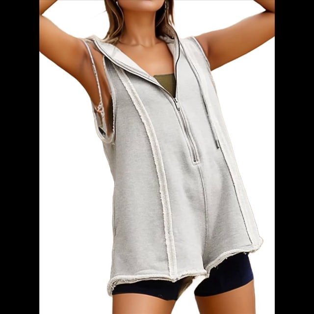 Mono Deportivo con Capucha para Mujer, Informal, con Cremallera Frontal y Cuello Alto, con Bolsillos. Gris L