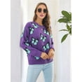 thumbnail image 4 of Women'S Casual Butterfly Print Knitted Pullover Sweaters Long Sleeve Crew Neck Jumper Tops Purple L, 4 of 10