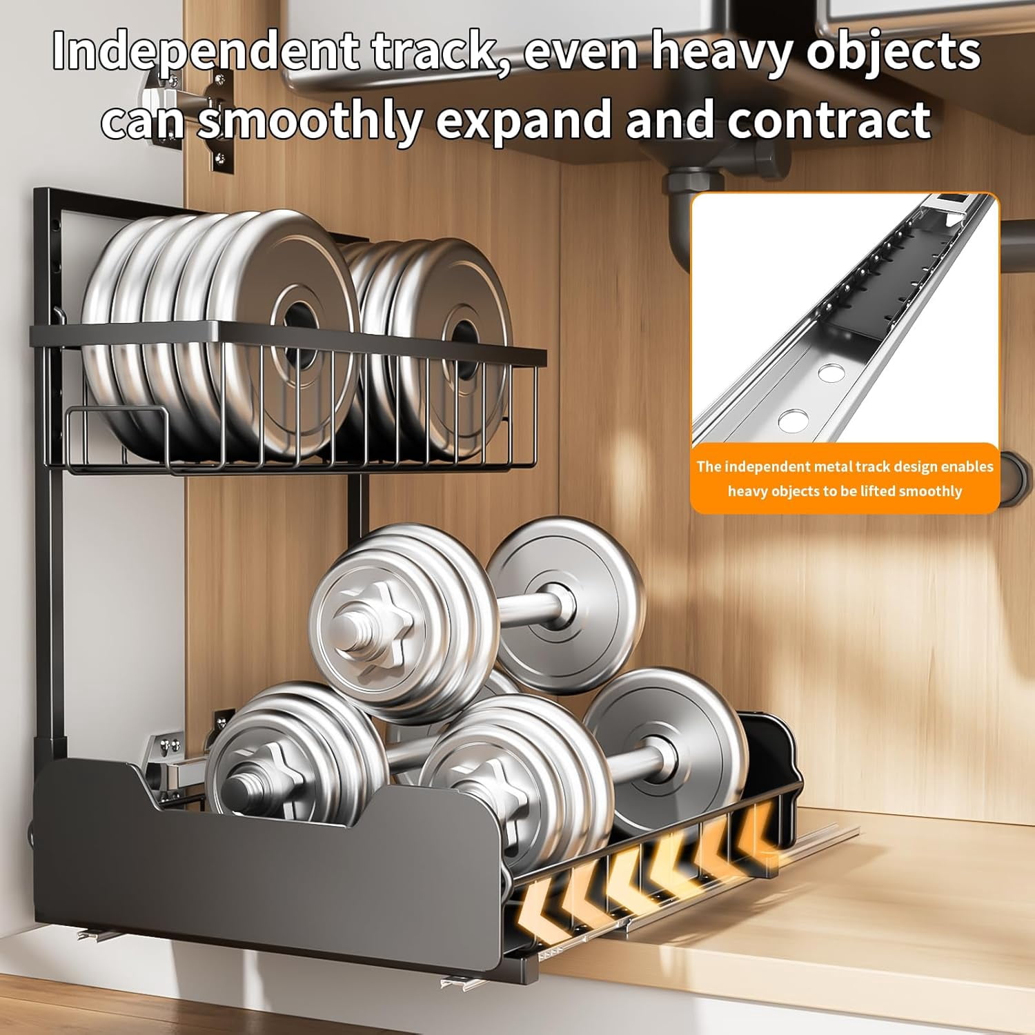 Under Sink Organizer, 2-Tier L-Shaped Pull Out Cabinet Shelf with 2 Installation Methods, Adjustable Sliding Storage Drawer for Kitchen, Bathroom, Laundry, Metal, Black