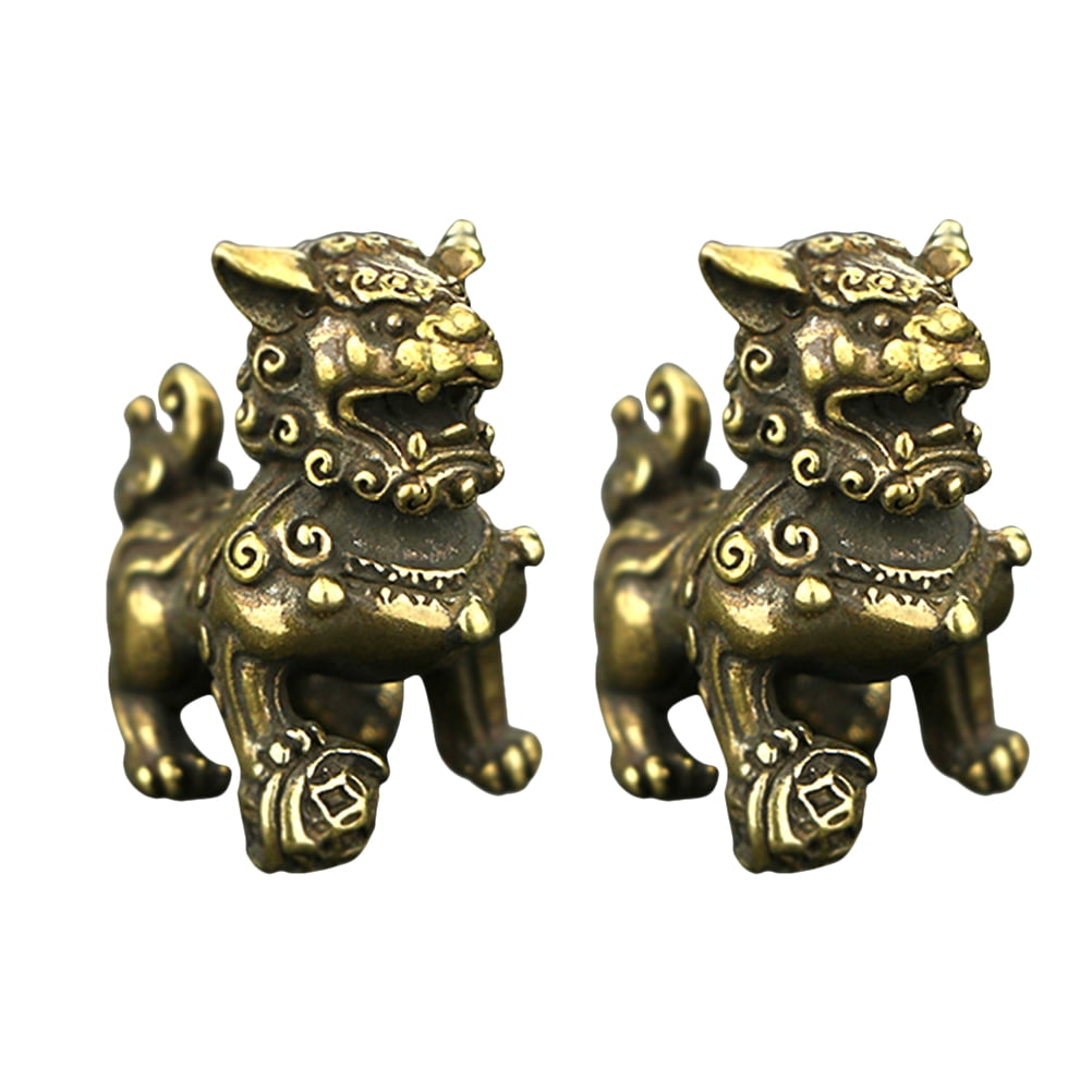 2 Pack Pure Copper Lion Ornament Miniature Statue Decor Office