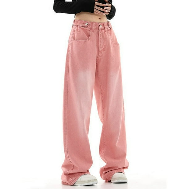 WILLBEST Jeans Mujer Pantalones Vaqueros Holgados de Pierna Recta y Cintura Alta para Mujer, Pantalones Vaqueros de Pierna Ancha, Cómodos, Elásticos, Largos Hasta El Suelo, Casuales Chica