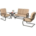 thumbnail image 2 of SOLAURA 4-Piece Outdoor Furniture Patio Conversation Sets, Metal Swing Glider Loveseat and Spring Lounge Chairs with Side Table-Brown, 2 of 8