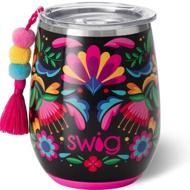Swig Life Taza de vino sin tallo de 14 oz, vaso de vino aislado con tapa, copa de vino de acero inoxidable, vaso de viaje aislado reutilizable, copa de vino aislada de 14 oz con tapa (Caliente)