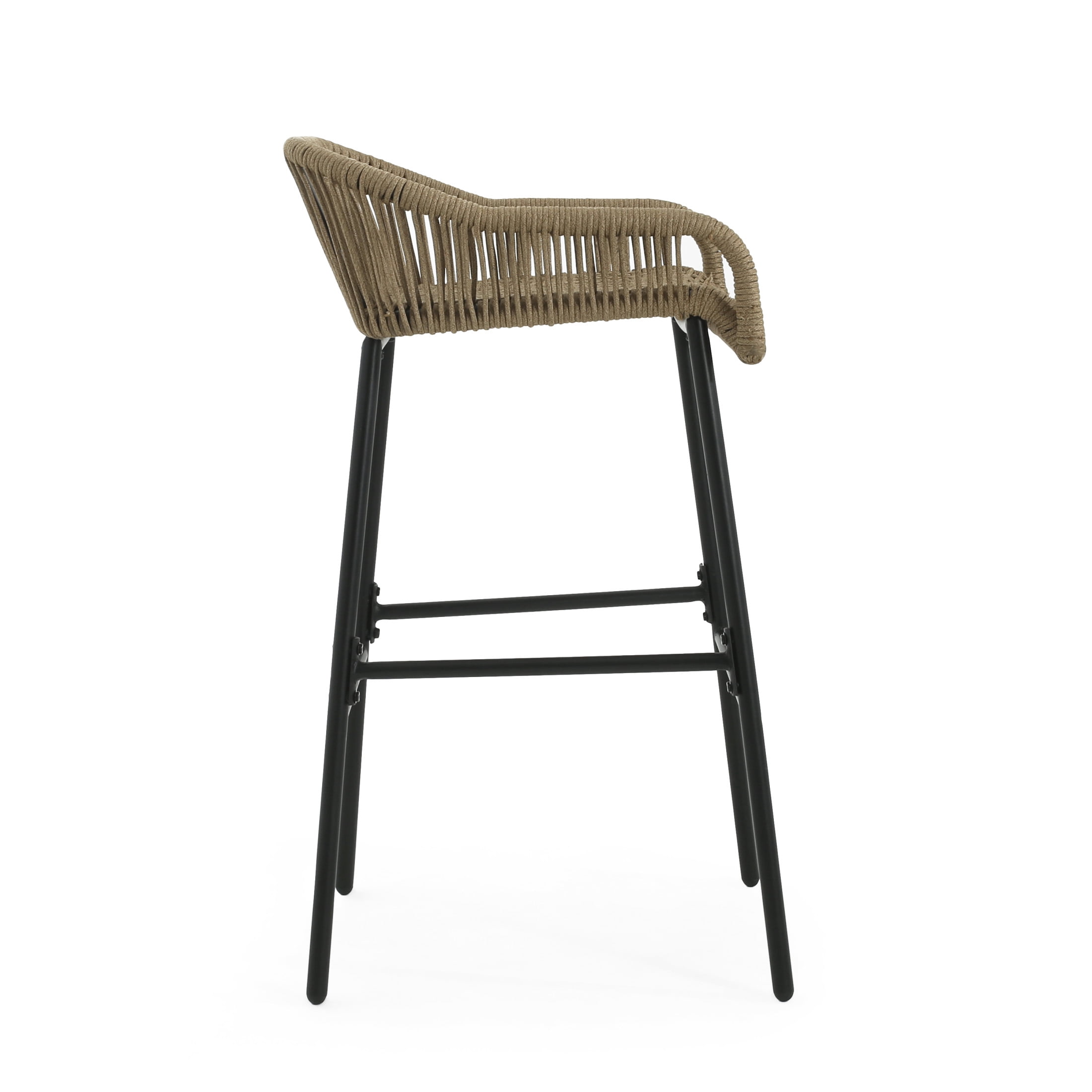 Stylish Brown Rope Design Barstools with Black Metal Frame, Set of 2