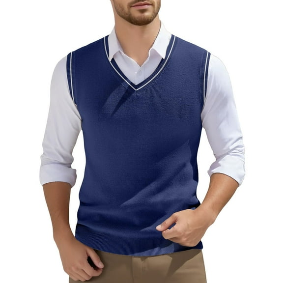 Fgnfyis Men's Tank Tops Sleeveless Sweater Vest Comfortable Knitted V Neck Spring Fashion Casual Wear Stylish Lightweight Top for Men Tank Top Men Blue_002 XL