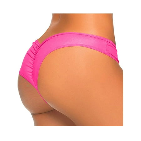 SAYFUT Sexy Women s Itsy Back Ruched Cheeky Thong Brazilian Bikini Swim Bottom