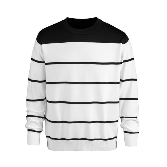 Striped Sweaters for Men Long Sleeve Tops Casual Crew Neck Pullover Fall Winter Fashion Sweater Black L