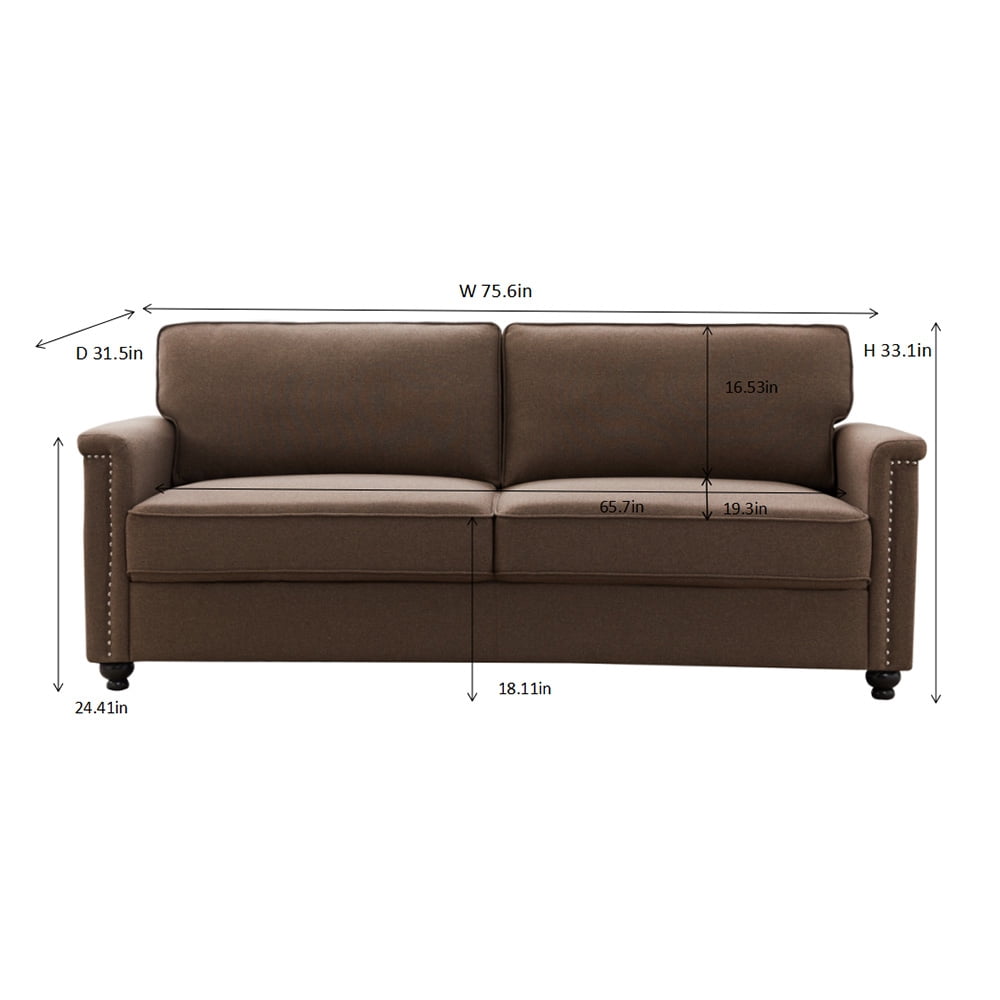 Kepooman 76" Modern Linen Farbic Loveseat Sofa, Overstuffed Classically 3-Seater Armrest Sofa Bed for Living Room Bedroom Office, Brown Kepooman 76" Modern Linen Farbic Loveseat Sofa, Overstuffed Classically 3-Seater Armrest Sofa Bed for Living Room Bedroom Office, Brown