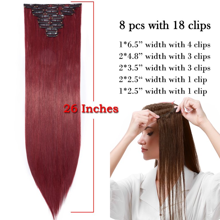 SEGO Clip in Hair Extensions Straight Full Head Real Hair 8 Hair Pieces 18 Clips For Women Hollywood Hair Accessory