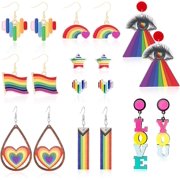 HIFOT 9 Pairs Rainbow Earrings Gay Pride Earrings LGBTQ Drop Earrings Heart Eye Star Love Rainbow Flag Earrings for Women Girls Men