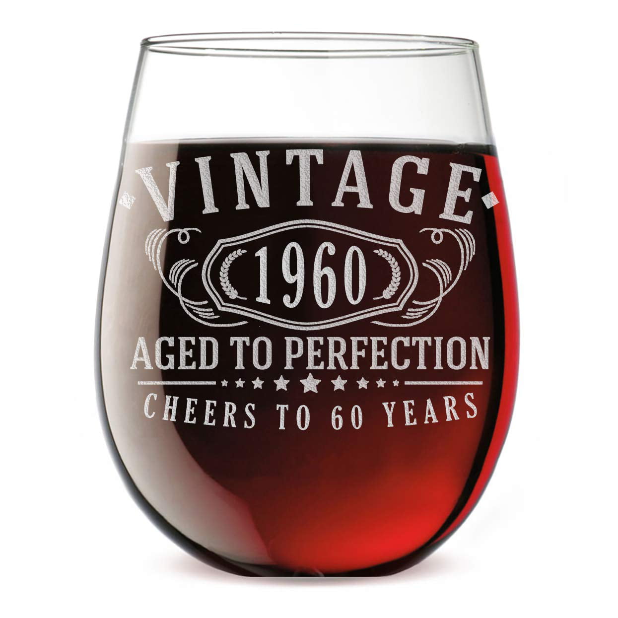 Black Novelty Engraved/Printed Tallo Wine Glass Happy 60th Birthday 