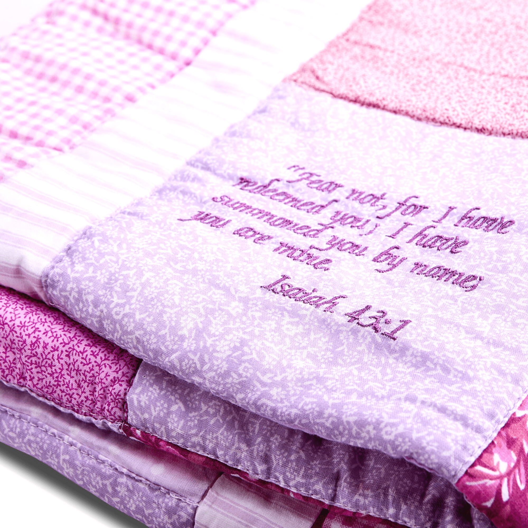 Embroidered Scripture Baby Quilt, Pink