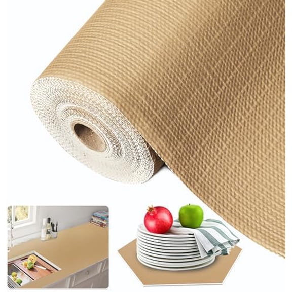 Shelf and Drawer Liner for Kitchen Cabinet, Non Adhesive Non Slip Shelf Paper Waterproof Washable Thickened for Dresser Pantry Shelve Bathroom Protector Liner(Beige,23.6 in x 10 FT)