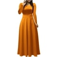 thumbnail image 2 of Dolkfu Orange Women'S Clothing Crew Neck Long Sleeve Waist Cinched Maxi Fit & Flare Dresses Outdoor Solid Modern Regular Dresses Orange,Xxl, 2 of 5