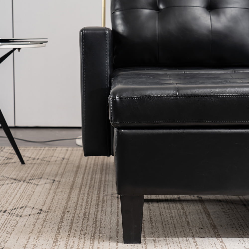 Lowestbest Solid Wood Upholstered PU Sofa, L-Shaped Minimalist Nordic Style Indoor Sofa, Black Lowestbest Solid Wood Upholstered PU Sofa, L-Shaped Minimalist Nordic Style Indoor Sofa, Black