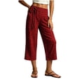 thumbnail image 4 of YanHoo Plaid Capris for Women Elastic Waisted Wide Leg Capri Pants Casual Comfy Vacation Cropped Trousers with Pockets, 4 of 8