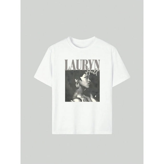 White T Shirt with Lauryn Hill Graphic