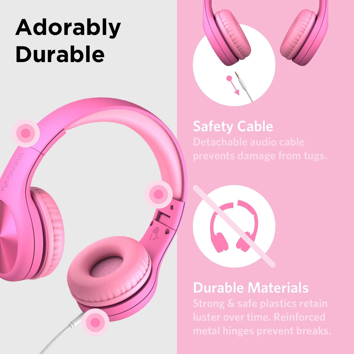 LilGadgets Connect+ Pro Wired Kids Headphones - Designed with Kids' Comfort in Mind, Child-Friendly Foldable Over-Ear Headset with In-line Microphone, Perfect for Toddlers in School, Pink