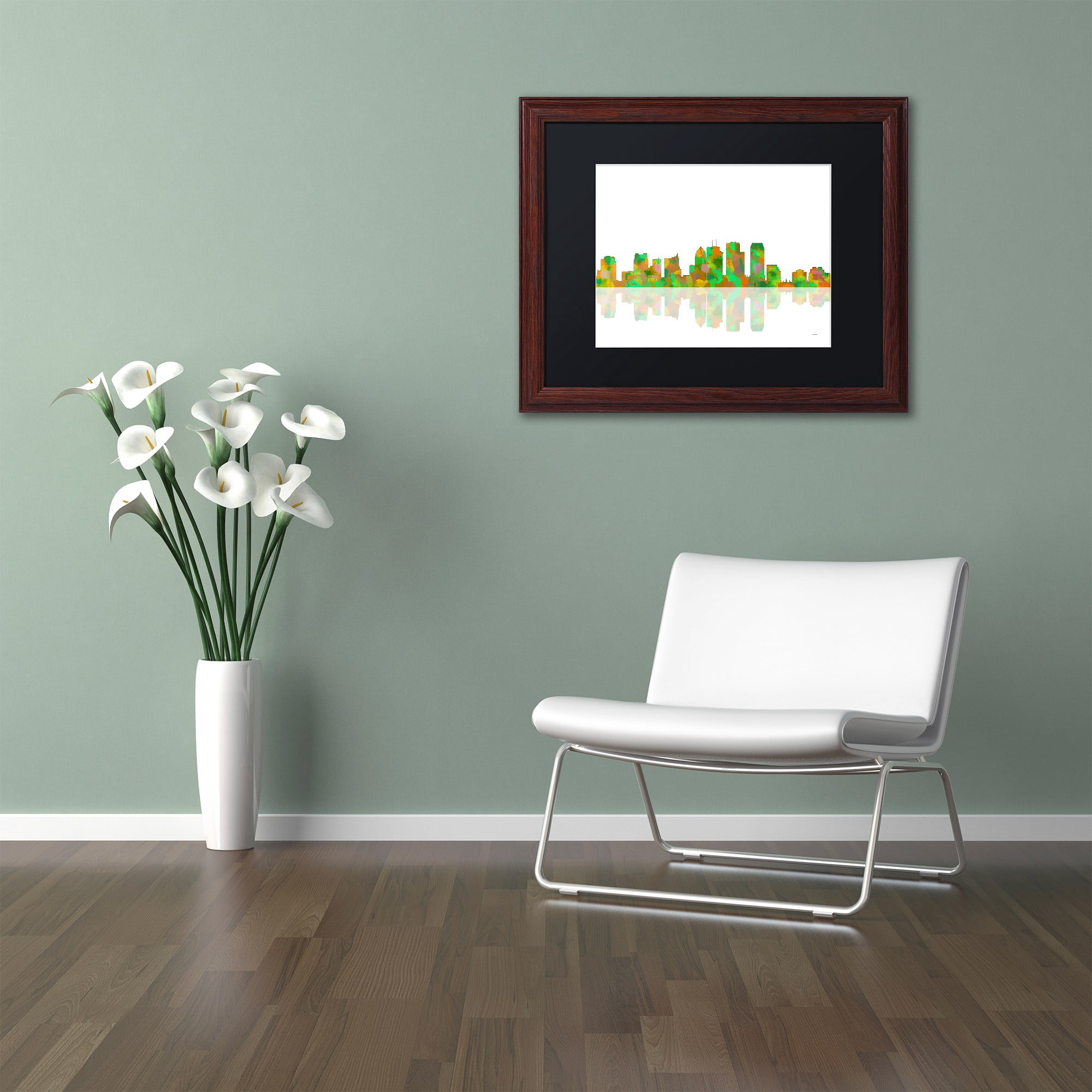 Trademark Fine Art "Tampa Florida Skyline" Canvas Art by Marlene Watson Black Matte, Wood Frame