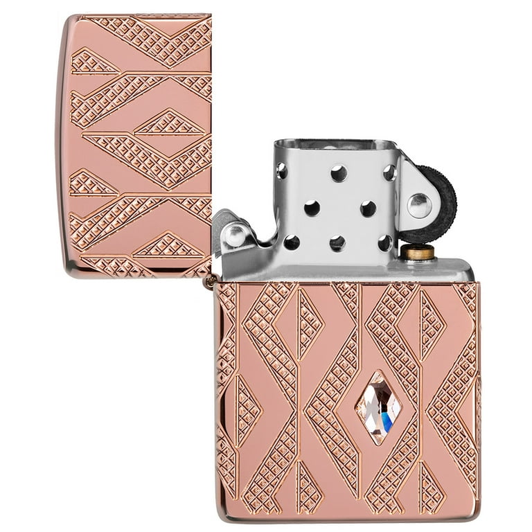 Zippo Armor Rose Gold Geometric Diamond Pattern Design Pocket Lighter 