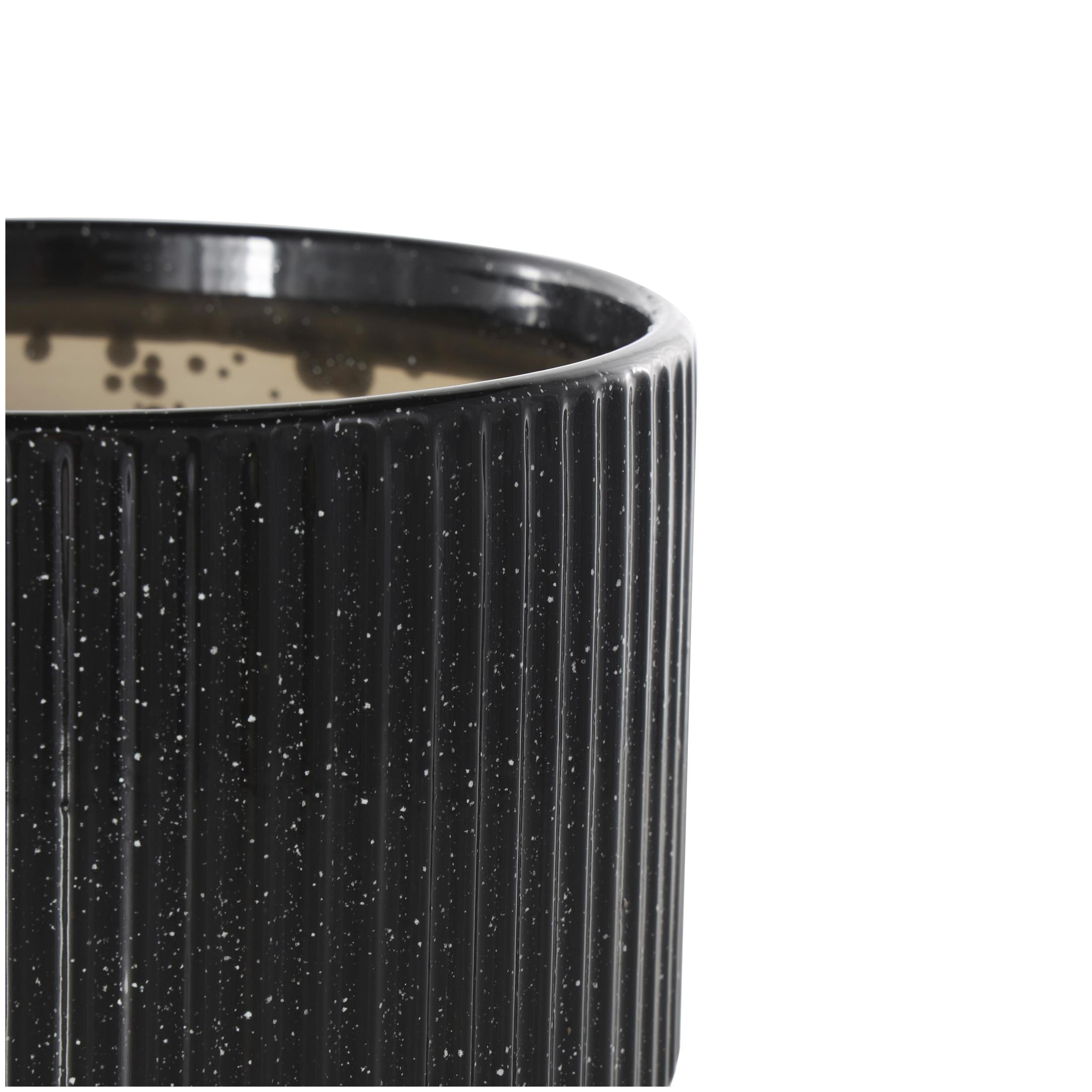 DecMode 9", 8", 6"H Speckled Black Ceramic Planter with Linear Grooves and Tapered Bases (3 Count)