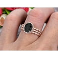 thumbnail image 2 of Milgrain Art Deco 3 Carat Black Diamond Moissanite Engagement Ring 10k Rose Gold 8x6mm Oval Cut Gemstone Promise Ring Trio Set Glaring Staggering Ring, 2 of 5