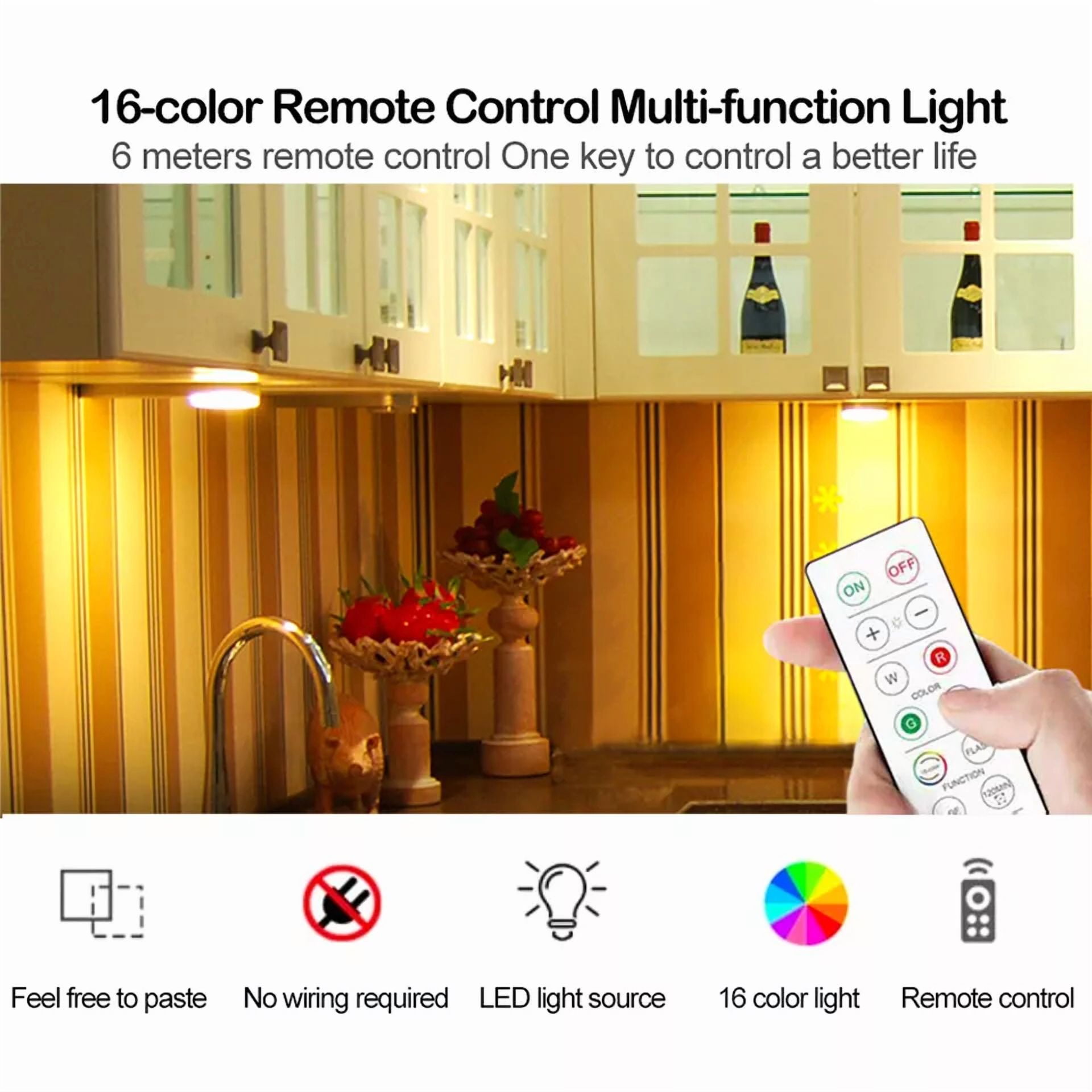 KNACK - 3Pc Wireless Led Puck Light Cabinet Lighting Kit Kitchen Under Counter Light Us