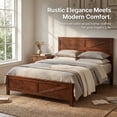 thumbnail image 6 of Leumius Farmhouse Style Queen Size Bed with Barn Door Designed Headboard and Footboard, Pinewood Bed with Strengthened Bed Frame for Teens Adults Walnut, 6 of 8