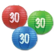 Beistle 9 1/2" "30" Paper Lanterns Assorted 6/Pack 54571-30