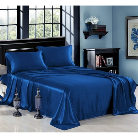 - Ultra Soft Silky Satin Bed Sheet Set With Pillowcase (3 or 4-Piece)
