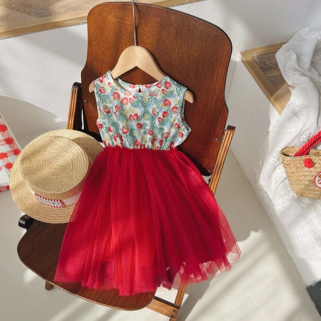 Robe pour Fillette Robe en Tulle à Volants Robe d'Été pour Filles Robe de Princesse d'Été pour Fête Vêtements Mignons pour Bébé Fille 2-3 Ans