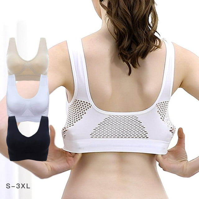 DEBGFS Vest Bra with Chest Pad Wire Free Solid Color Women Seamless Sports Bra for Gym White XXL,skincolor,xxl